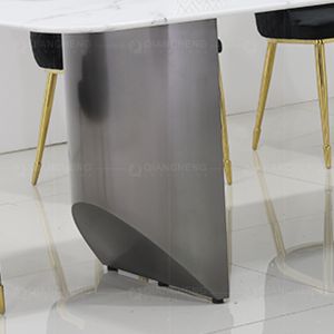 Buy cheap Arc White Luxury Marble Dining Table With Brushed Black Legs from wholesalers