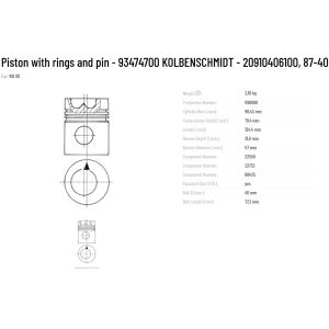 KS Piston with Rings and Pin 2.18kg Part Number 20910406100 87-405500-10