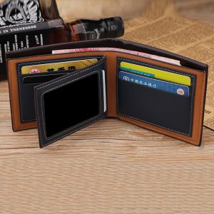 Anti-Scratch Function PU Leather Men's Short Wallet with Passport Holder and
