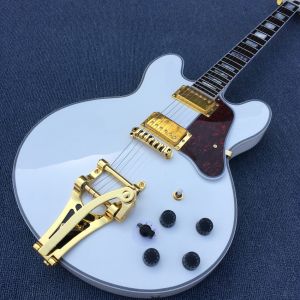 Buy cheap High quality hollow body jazz electric guitar,The White Guitar, the real abalone mother inlaid with the finger plate from wholesalers