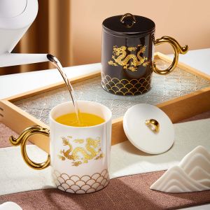 Buy cheap Custom Ceramic Mug Gold Handle Mug With Dragon Pattern from wholesalers