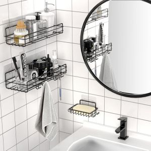 Buy cheap No Drilling Rustproof Traceless Adhesive Shower Wall Shelves Shower Caddy Basket Shelf with Soap Holder from wholesalers