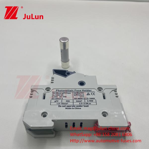 Buy cheap 1000V DC Solar Photovoltaic Inverter Fuses RT18 Series 10x38 3P DIN Rail Mounted 32A Capacity For Fuse 1500V from wholesalers