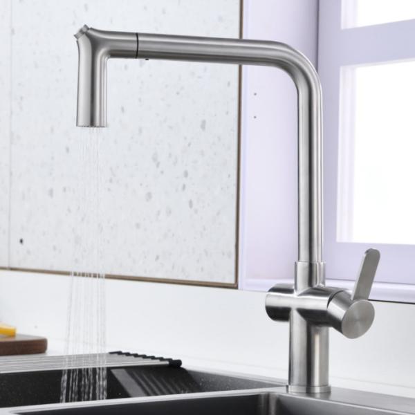Quality Water Efficient Kitchen Water Faucets Solid Stainless Steel Angled Spout for sale