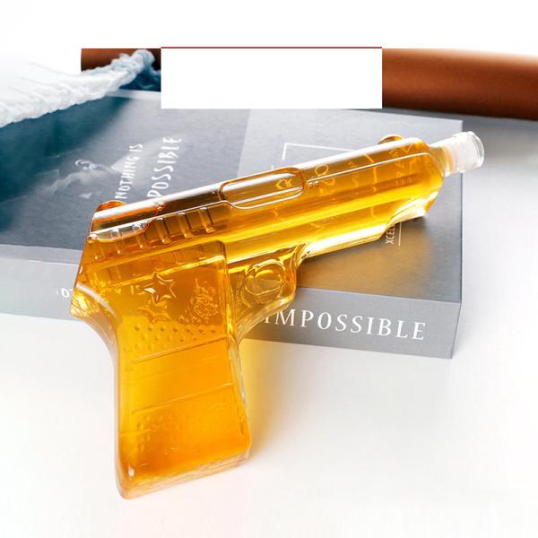 Clear 500ml Hand Gun Shape Glass Whisky Bottle 26cm Length