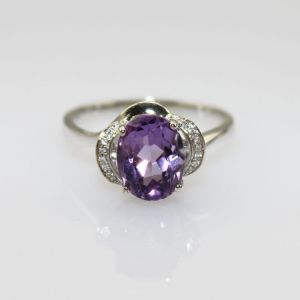 Buy cheap 925 Silver Ring with  7x9mm  Oval Amethyst Rhinestone-(F64) from wholesalers