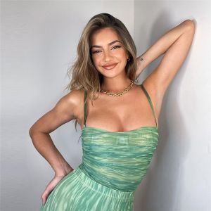 Buy cheap One Line Neck Ladies Camisole Tank Tops See Through Net Gauze Printing from wholesalers