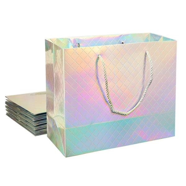 Buy cheap Custom Logo Printed Wholesale Retail Rainbow Iridescent Fancy Holographic Hologram Paper Gift Bags from wholesalers
