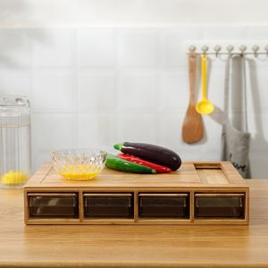 OEM ODM Natural Bamboo Cutting Board with Multifunction Storage and 4 Plastic