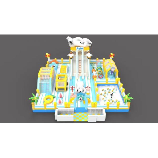 Quality Large Commercial Inflatable With Slides Bouncy Obstacles Sand Pool for sale