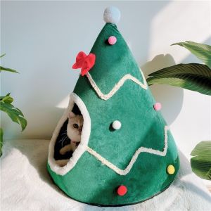 Christmas Cat'S Nest Winter Warm Christmas Tree Dog Bed Bow Knot Yurt Cat'S Bed