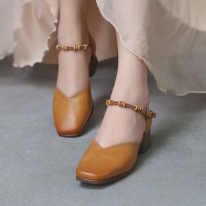 Buy cheap HZM015 Women'S Shoes Autumn And Winter New Style Genuine Leather Thick Heel Baotou Women'S Single Shoes Temperament Vers from wholesalers