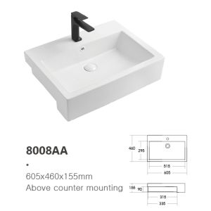 Buy cheap Rectangle Ceramic Above Counter Semi-insert Washbasin With Overflow Hole from wholesalers