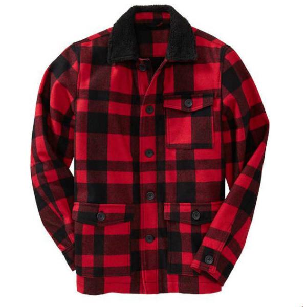 Quality Latest Red Plaid Fleece Style Mens Flight Jacket With Turn Down Collar for sale