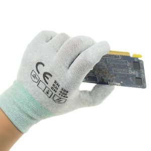 Buy cheap Nylon 40D Carbon Yarn 240D PU Fingertips ESD Gloves from wholesalers
