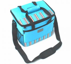 China 600D Polyester Strips Insulated Picnic Bag with Tote Handle , Blue / Green on sale