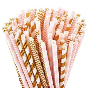 Various Cute Patterns Metallic Paper Straws Biodegradable Eco Friendly