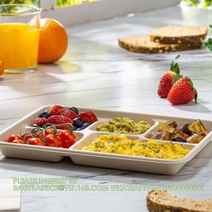 Compostable 6 Compartment Plates, 90 Pack Compartment Paper Plate, 12.5 * 8.6