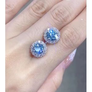 Buy cheap Lab Created CVD diamond earrings Blue Round Shape IGI Certified 18k Gold Studs from wholesalers