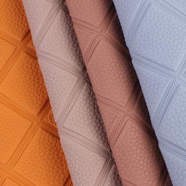 Quality Elastic Litchi Woven Checkered Pattern PVC Faux Artificial Leather Fabric for sale