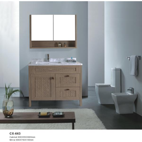 Buy cheap 90cm Wide PVC Floor Mounted Bathroom Cabinets with One Door Two Drawers from wholesalers