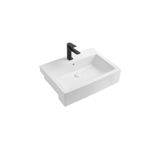 Buy cheap Rectangle Ceramic Above Counter Semi-insert Washbasin With Overflow Hole from wholesalers