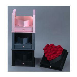 Heart Shaped Transparent Cardboard Hamper Boxes Flower Bouquet Box With Drawer