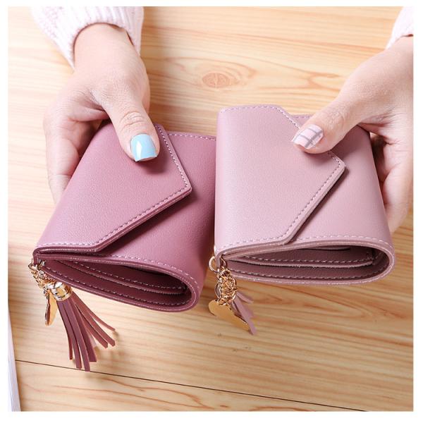 Japanese Korean Cute Little Fresh Tassels Mini Student Lady Short Wallet With Open Closure