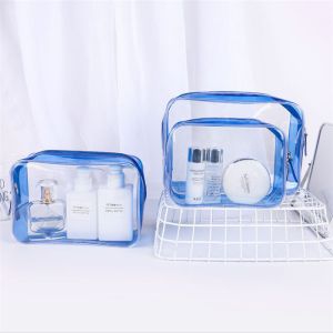 Buy cheap Personalized PVC Cosmetic Bag , Blue Clear Plastic Cosmetic Zipper Bags from wholesalers