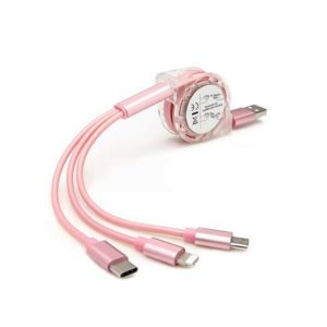 Scalable Flat 3 In 1 1.2m Retractable Charging Cable Micro USB To USB