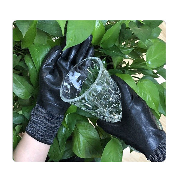 Quality Black Polyester Liner Rubber Water Resistant Gloves for sale