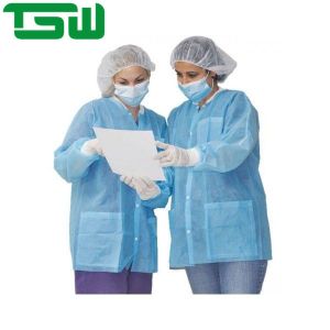 Breathable PP PE Disposable Lab Coats With Knitted Collar
