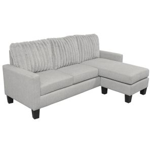 L Shaped Sectional Sofa with Dropdown Table and Reversible Chaise, Light Gray