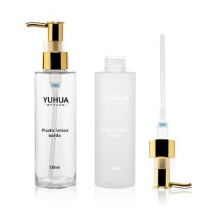 Buy cheap PET Plastic Cylindrical Cosmetic Shampoo Pump Bottle Gold Collar Pump 130/150ml from wholesalers