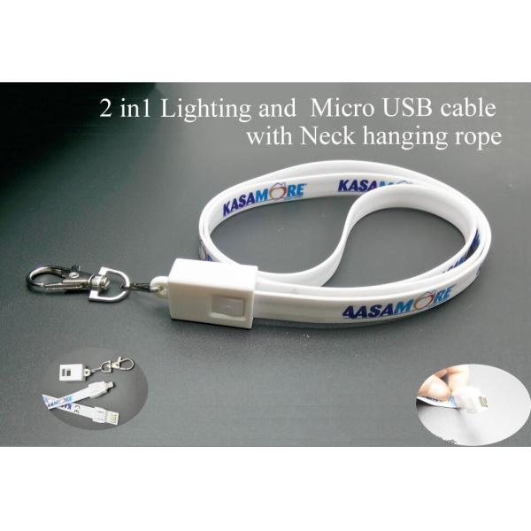 2in1 usb cable For IOS & Android Lighting and Micro USB cable with Neck hanging