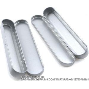 Metal Stationery Box Pencil Case Empty Hinged Tin Box Silver Pen Holders