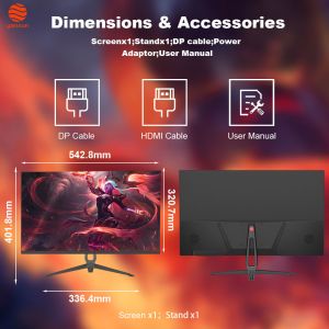 QHD UHD Resolution 23.8 Inch Gaming Monitor IPS Panel 180Hz 99% SRGB Black Color