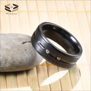 Buy cheap 8mm Black Zirconium Ring with Silver CZ Diamond Stones Inlaid Single Groove Men's Wedding Band Plating Color N/A from wholesalers
