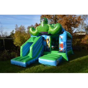 Kids Inflatable Green Super Heroes Castle Jumping House With Slide