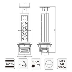 Tower Power Retractable Pop Up Desk Socket Electrical Outlet Residential