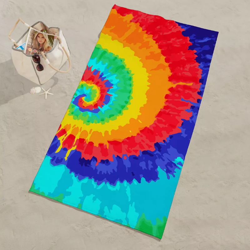 Buy cheap Colorful tie-dye beach towel made with quick-dry microfiber and sand-free smooth texture. Lightweight, vibrant, and perfect for beach clubs, festivals, poolside lounging and travel. from wholesalers