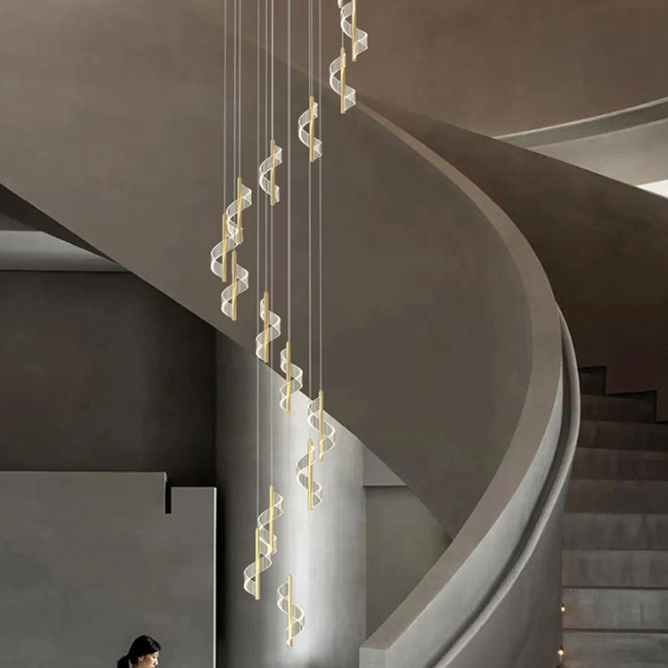 Modern Staircase Giant Spiral Chandeliers Hotel Rotating Chandelier Duplex Loft