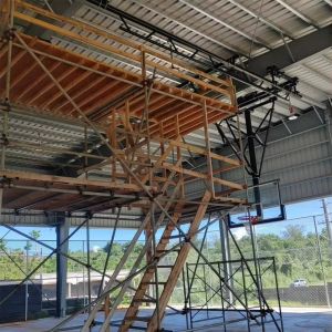 Buy cheap LDK Sport Electric Fold Manual Mounted Basketball Backboard Stand FIBA Hanging Ceiling Basketball Hoop for Sale from wholesalers