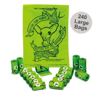 100% Compost Dog Products Doggie Poop Bag Refill Rolls with Dispenser