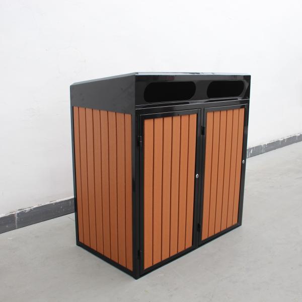 Quality Mild Steel Outdoor Bin Enclosure With Plastic Wood Slats Sidewall, Matching With 120L Plastic Wheelie Bin for sale