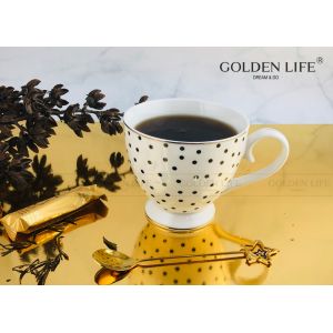 Buy cheap New Bone China 15OZ Gold Design Footed Mug With 9.5cm Shape Square Dish Custom Coffee Mugs from wholesalers