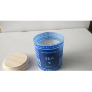 Decor & blue printed glass scented candle with ocean fragrance and package of