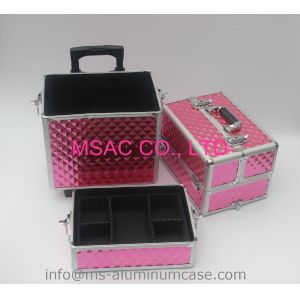 Buy cheap Three Layers Aluminum Makeup Trolley Case With Pink Color from wholesalers