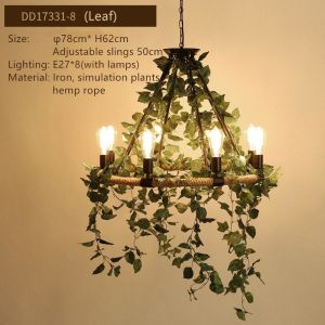 Large leaves chandelier green light fixture in foyer shopping mall bohemian