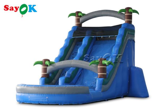Quality Bouncy Slides Custom Backyard Palm Tree Themed Inflatable Water Slide With Splash Pool for sale
